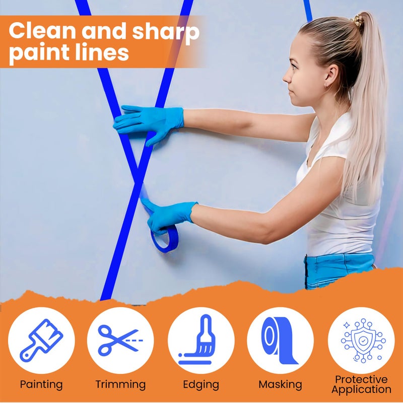 STIX-ON Painters Tape-1.5in / 1.41-inch x 60 yds Masking Tape Rolls - Paint Tape for Wall, Trim, Glass, Metal - Fine Line Tape for Precise Lines, Edges - Residue- Free Blue Painters Tape - Single - Image 4